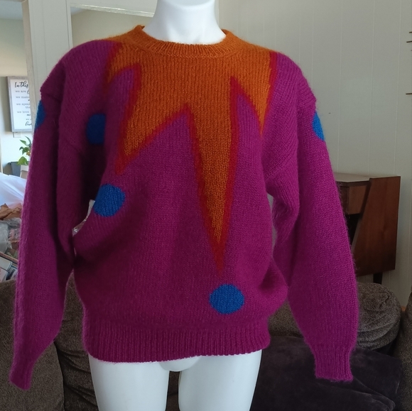 Perry Ellis VTG Fall Collection Colorful Vibrant Mohair Wool Jester Sweater RARE - Picture 8 of 9
